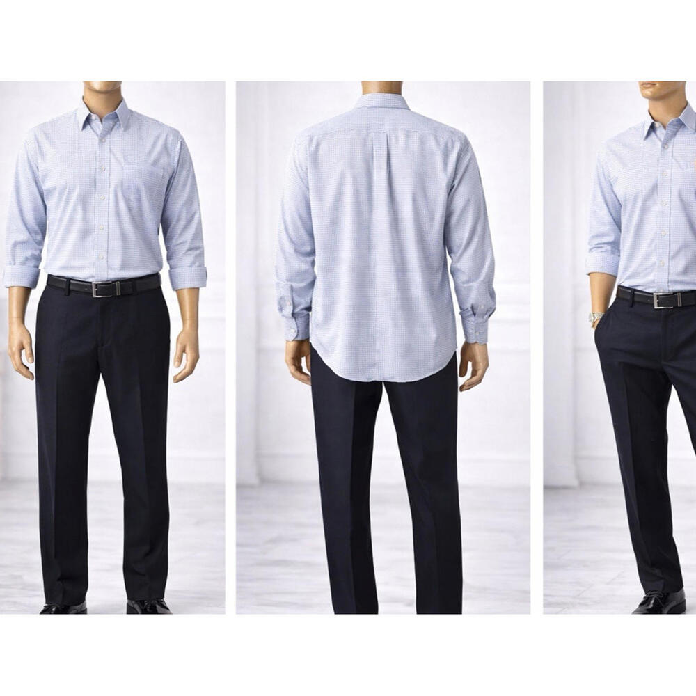 Jos A Bank Travelers Collection Men’s 17.5-34 Tailored Fit White Navy Check Dres